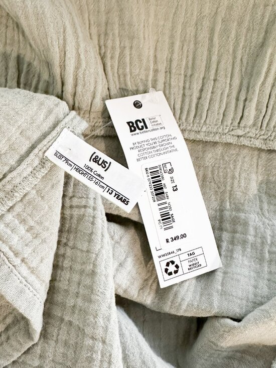 100% Cotton Gauze Mini Dress Open Back Sage Pastel Easter Cottagecore - Picture 7 of 7